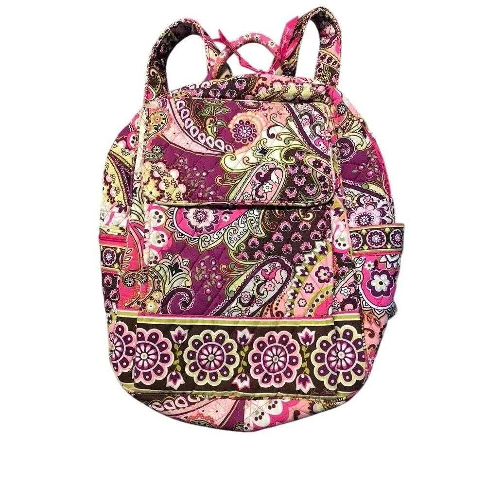 Vera Bradley Very Berry Paisley Quilted Cotton Backpack Floral Print Bag